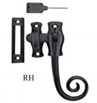 Security Monkey / Rat Tail Window Latch By Frelan RH Black Cast Iron (19R)